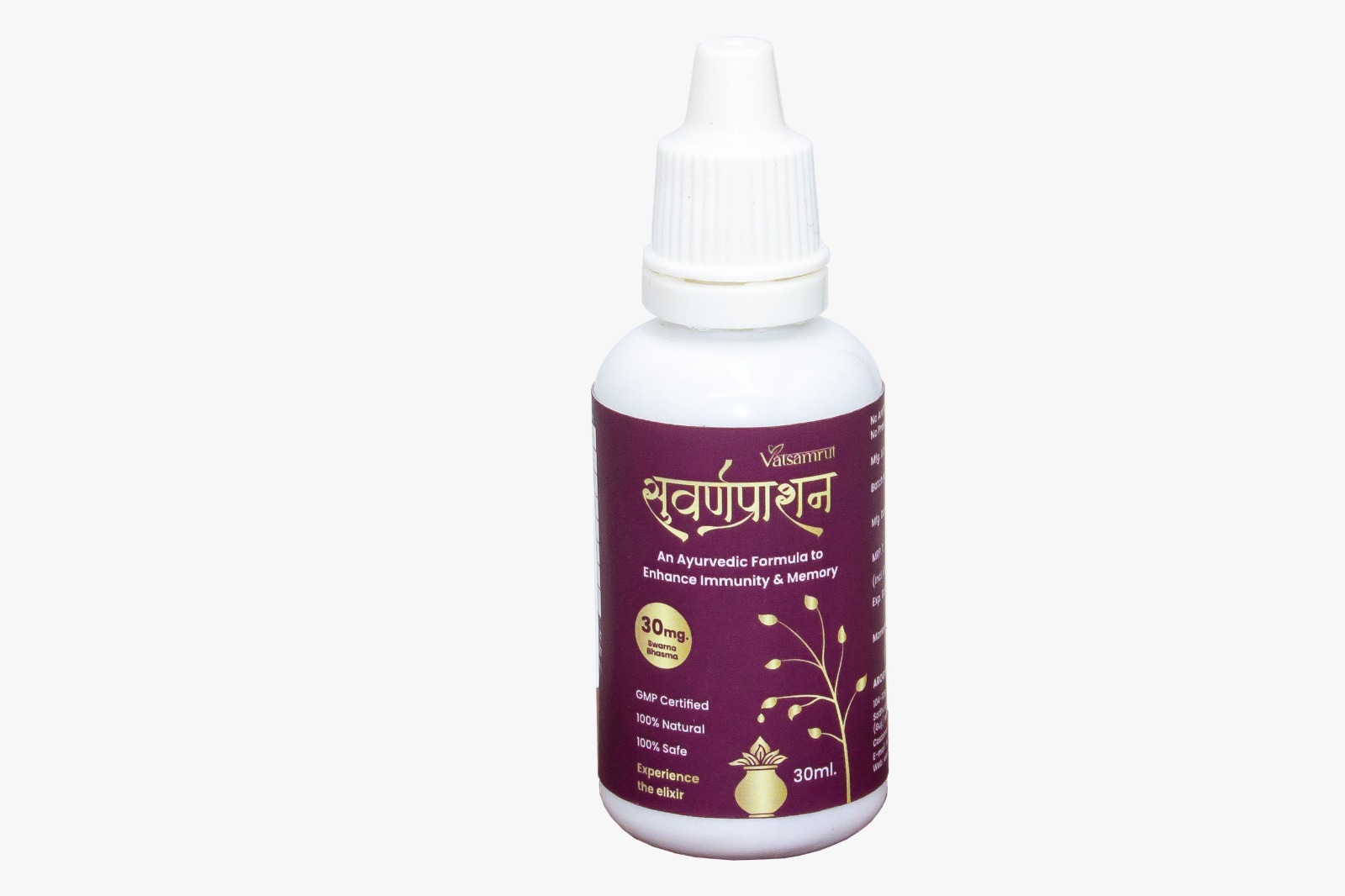 Vatsamrut Swarnaprashan for Kids 30ml Formulated with Pure 24CT Gold Healthy Growth Golden Nectar For Kids Boosts Kids Intellect Improves Gut Health & Immunity Booster for Kids (0-16 Years)